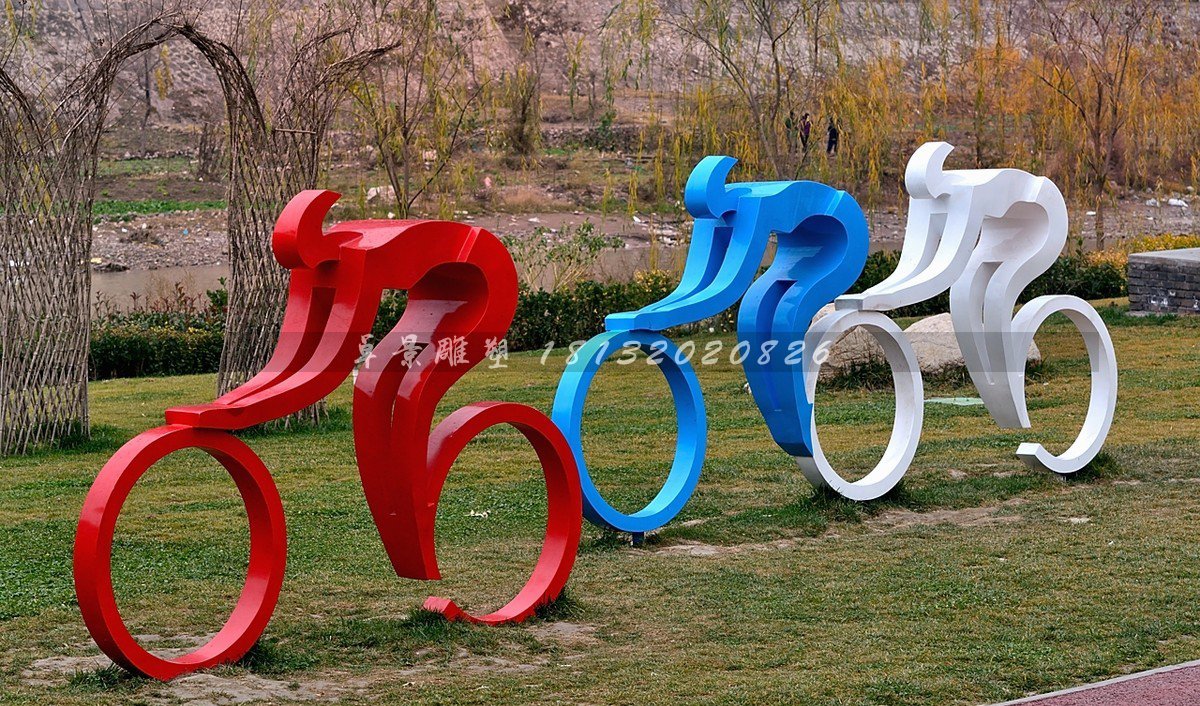 不銹鋼騎自行車雕塑，賽車雕塑 (2)