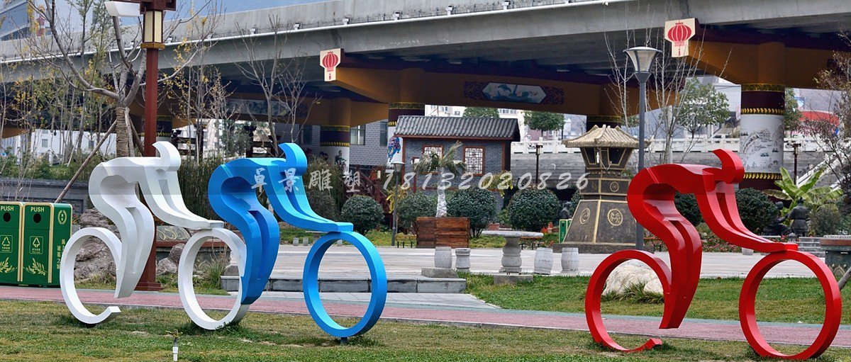 不銹鋼騎自行車雕塑，賽車雕塑