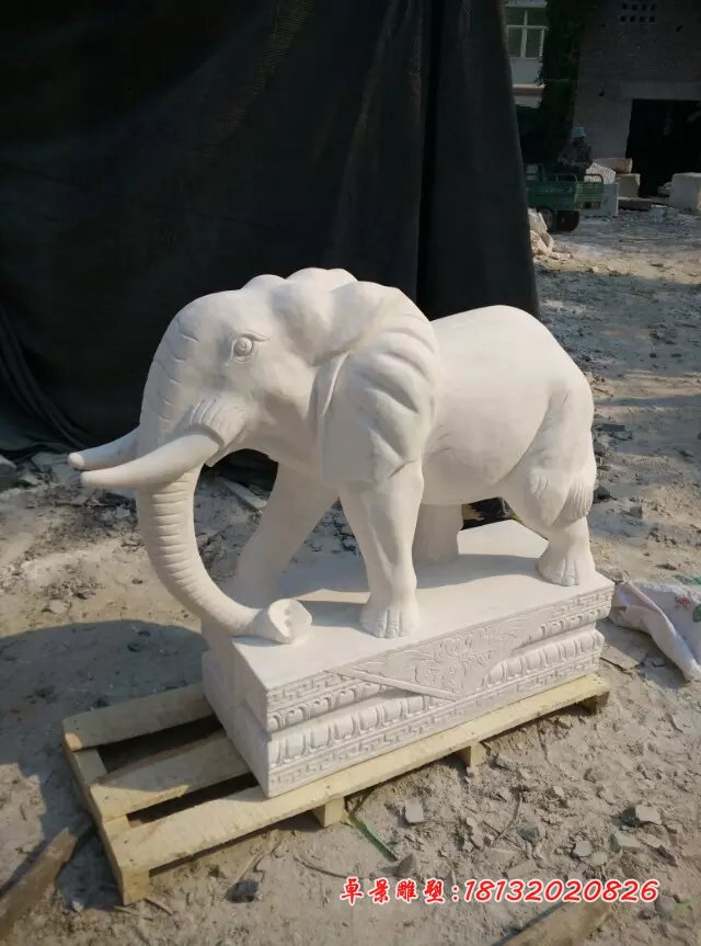大象石雕，漢白玉大象雕塑 (1)
