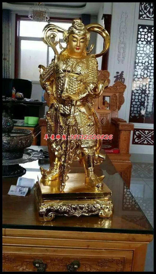 韋佗佛護(hù)法銅雕，鎏金銅韋佗護(hù)法雕塑