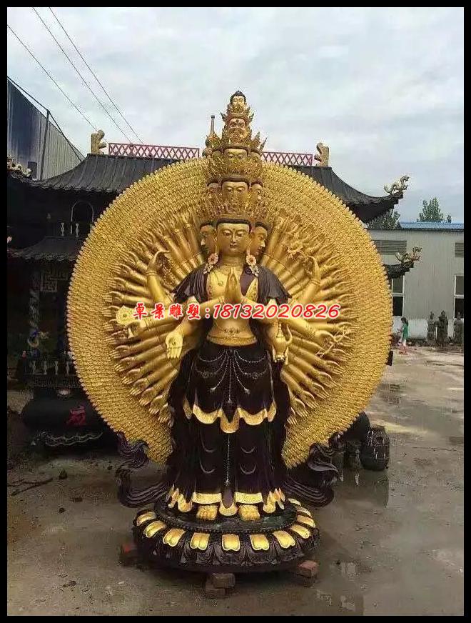 千手觀音銅雕，彩繪千手觀音銅雕