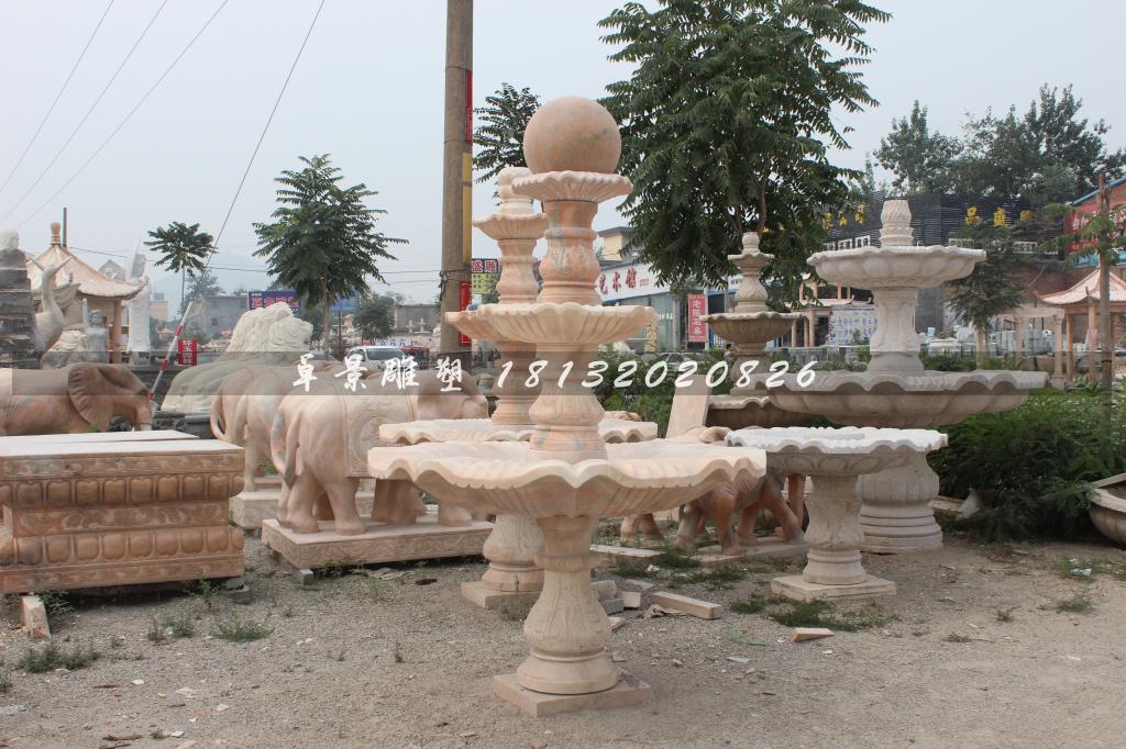 風(fēng)水球石雕，晚霞紅風(fēng)水球，三層風(fēng)水球雕塑