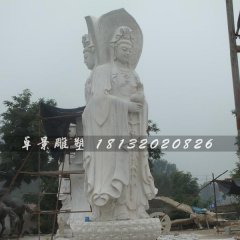 三面觀音菩薩石雕，漢白玉觀音菩薩石雕