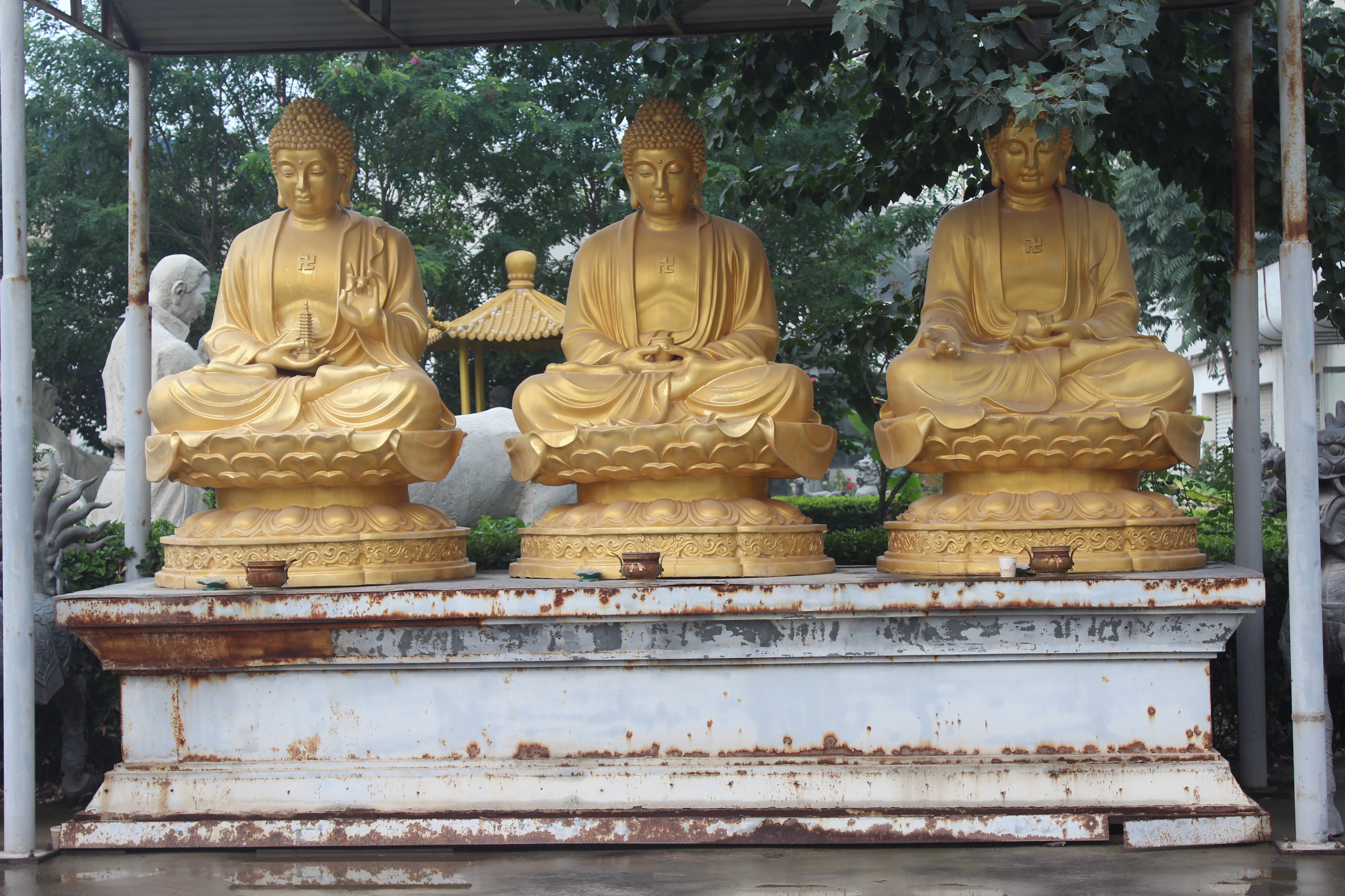 三寶佛銅雕，鑄銅三寶佛雕塑 (1)