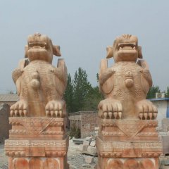 貔貅石雕，晚霞紅貔貅石雕，動(dòng)物石雕