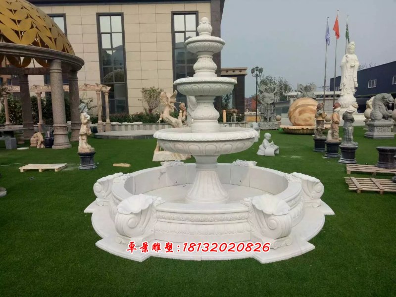 漢白玉噴泉石雕，三層噴泉，公園噴泉雕塑