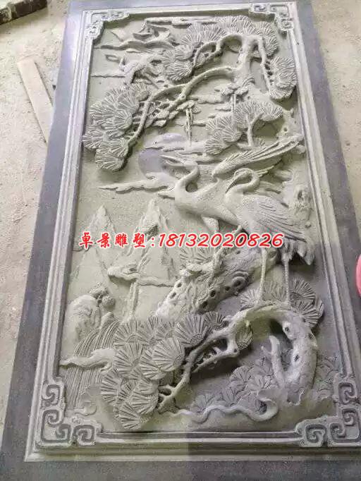 松鶴延年石浮雕，大理石浮雕