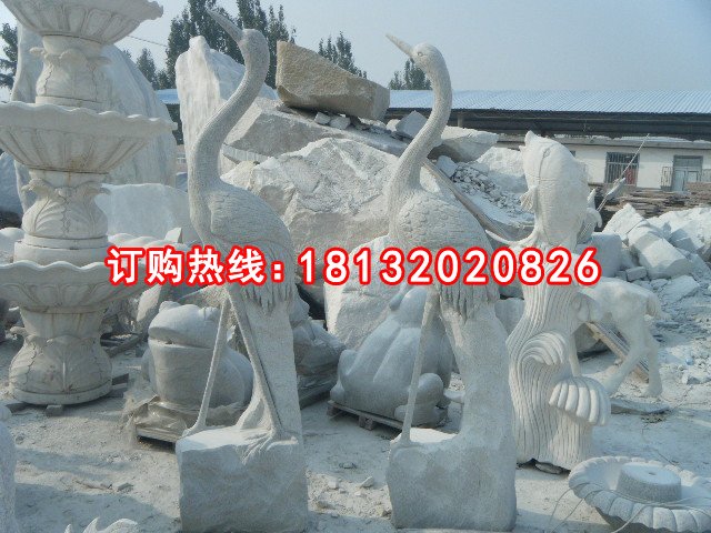 石雕仙鶴，大理石仙鶴雕塑