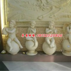 小天使石雕，漢白玉西方小孩雕塑