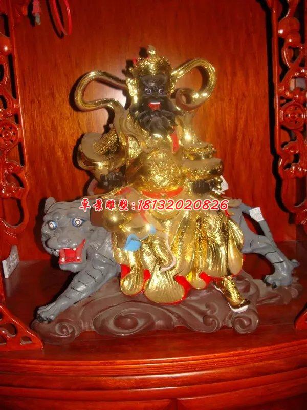 玻璃鋼騎虎財(cái)神雕塑，玻璃鋼貼金財(cái)神雕塑