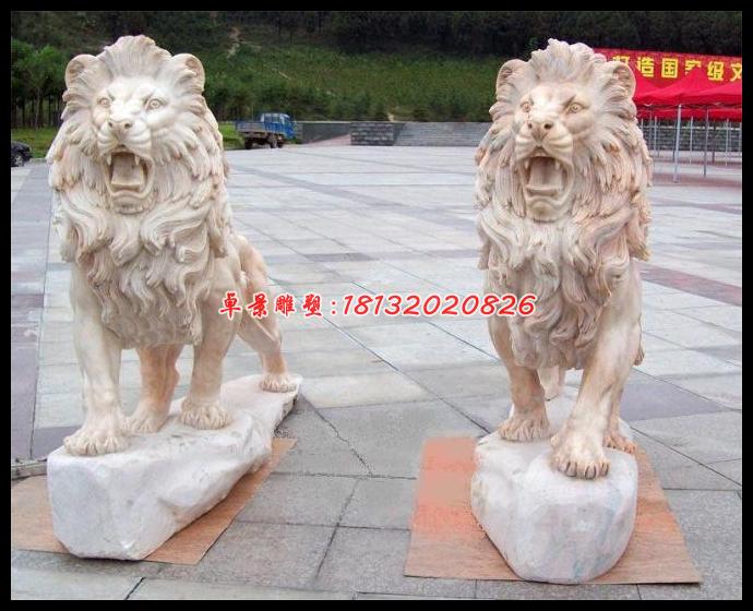 西洋獅石雕，晚霞紅匯豐獅石雕