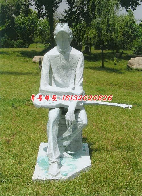 拿吉他的少年雕塑，玻璃鋼人物雕塑