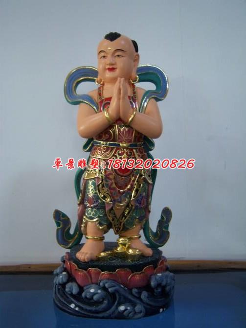 玻璃鋼善財童子雕塑，彩繪神仙雕塑 (2)