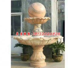 風水球石雕，晚霞紅景觀石雕