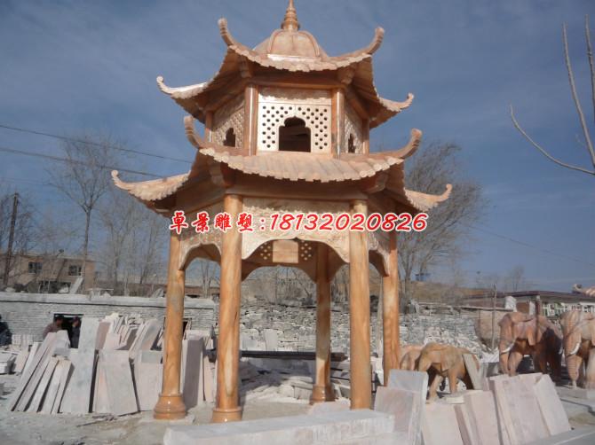涼亭石雕，晚霞紅雙層石涼亭 (2)