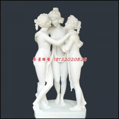 母女三石雕，漢白玉人物石雕