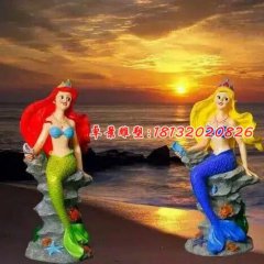玻璃鋼美人魚雕塑，玻璃鋼卡通人物雕塑
