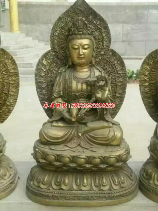 西方三圣銅雕，坐式佛像雕塑 (1)