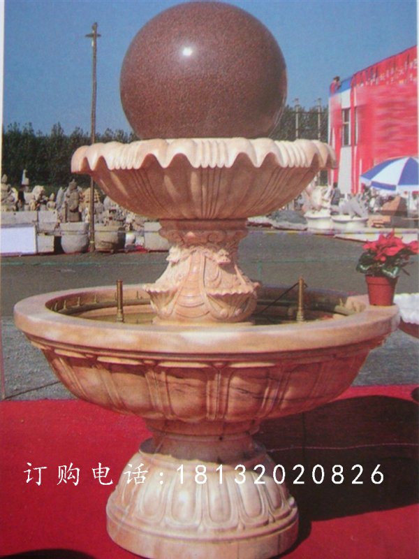 風水球，大晚霞紅風水球雕塑 (1)