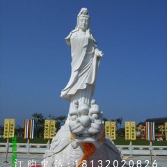 觀音石雕，漢白玉立式觀音雕塑