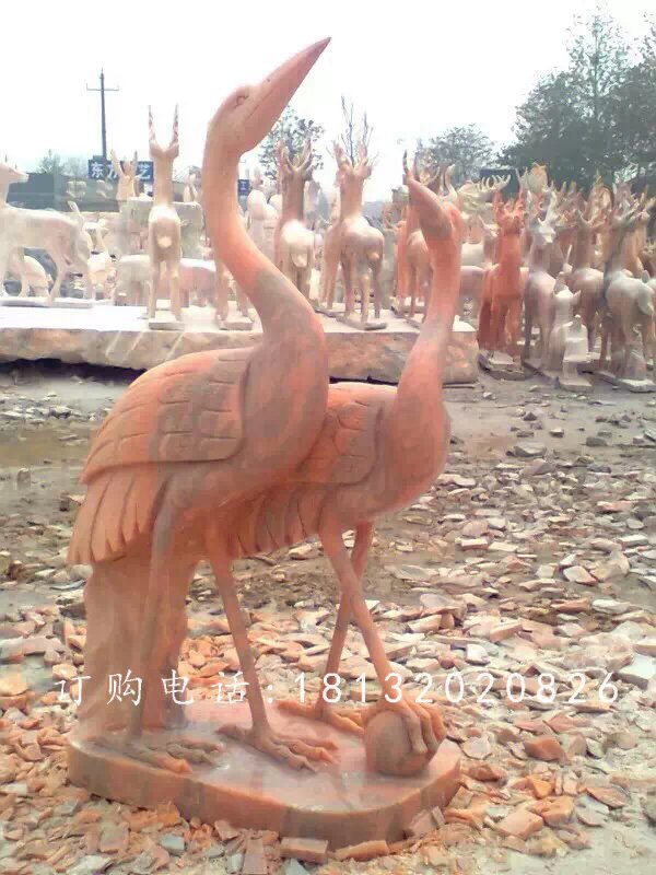 丹頂鶴雕塑，晚霞紅仙鶴動物石雕