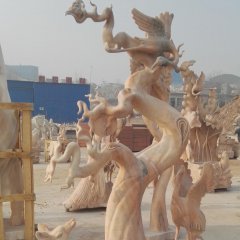 鶴鹿同春石雕，晚霞紅景觀石雕