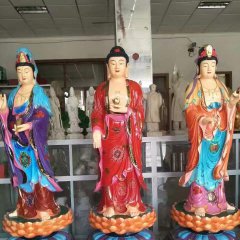 西方三圣雕塑，玻璃鋼彩繪佛像