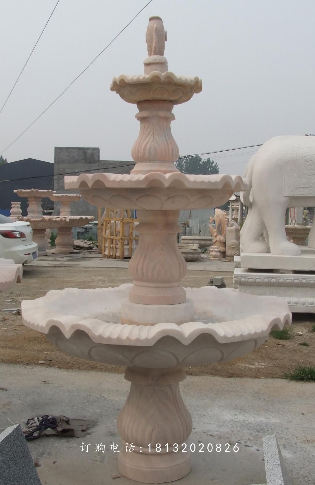 跌水盆石雕，晚霞紅噴泉雕塑 (2)