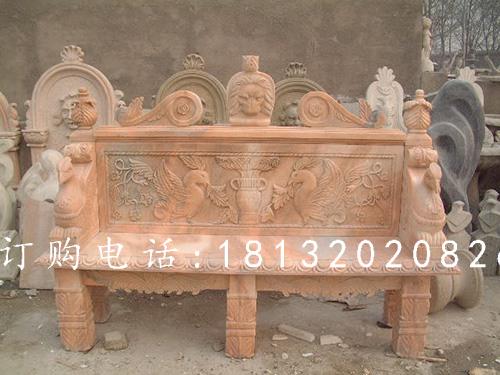 石雕椅子，晚霞紅石雕凳子雕塑