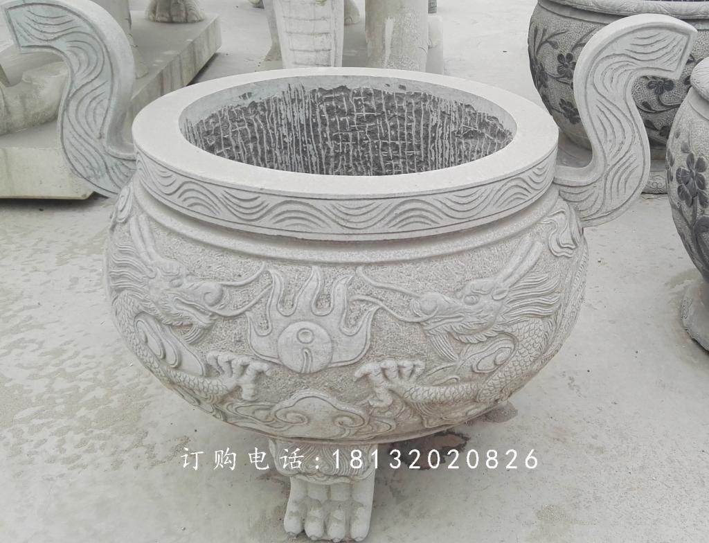 龍浮雕香爐，寺廟香爐石雕 (1)