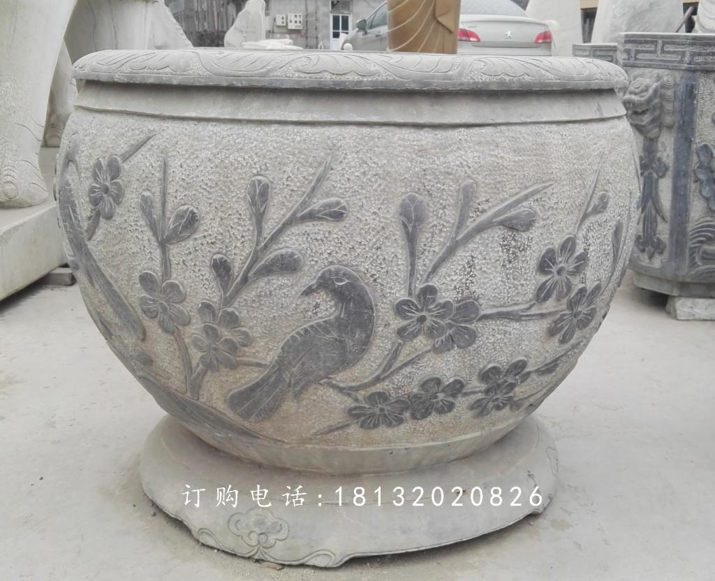 青石水缸雕塑，花盆石雕 (2)