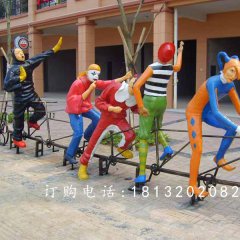 玻璃鋼小丑騎車雕塑，玻璃鋼卡通人物雕塑