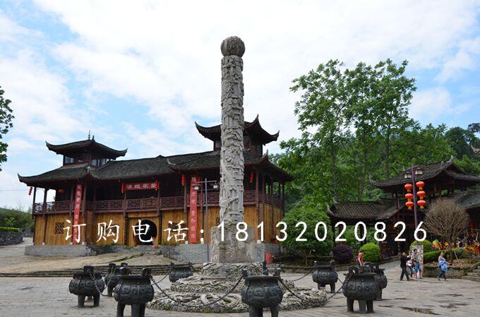 大理石柱子，迎龍柱石雕