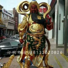 玻璃鋼紅臉關(guān)公雕塑，貼金人物雕塑