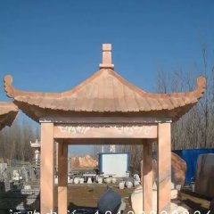 石方亭雕塑，晚霞紅石雕涼亭