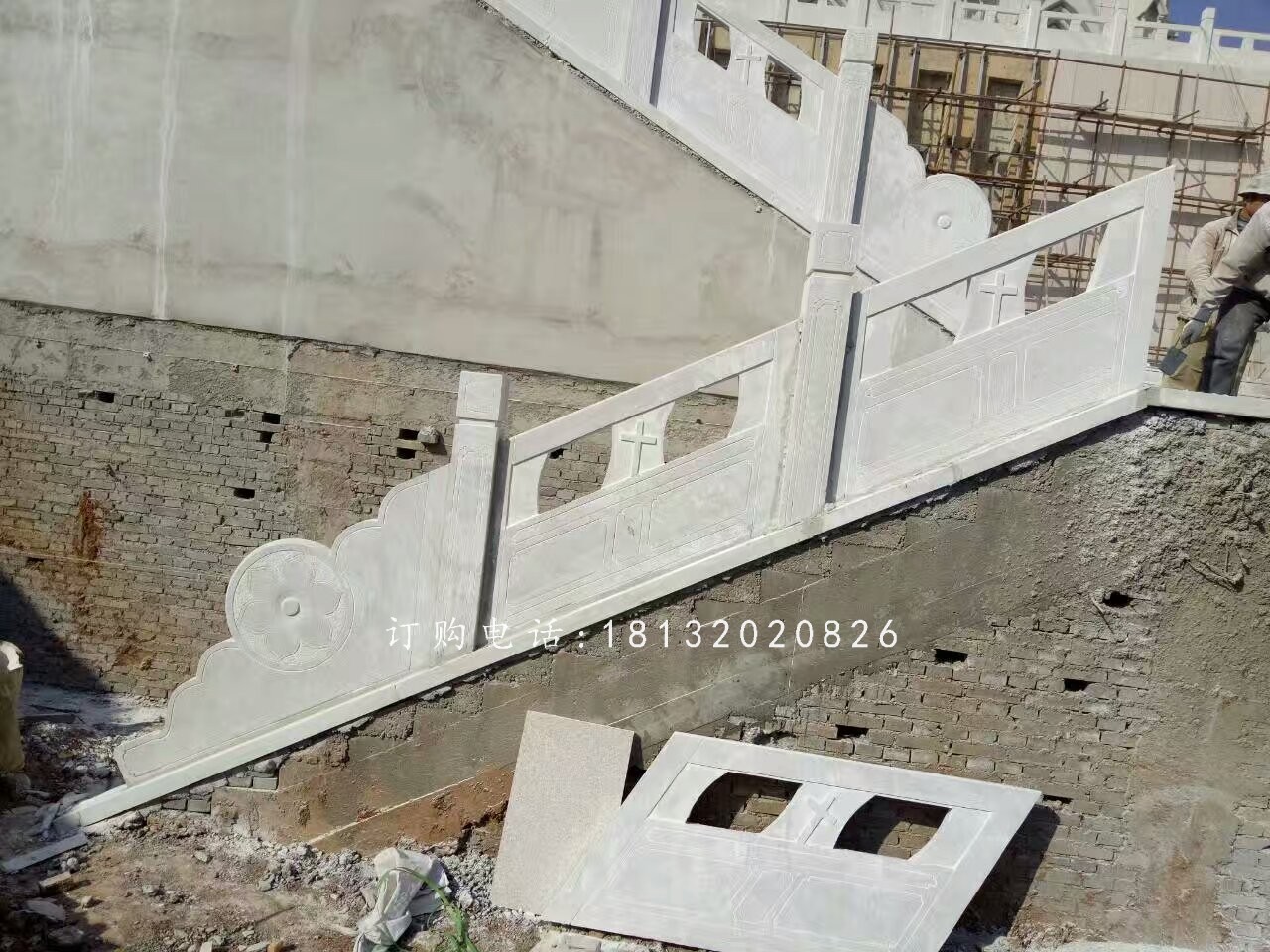 教堂石欄板雕塑，漢白玉欄板石雕 (4)