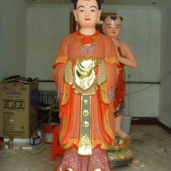 玻璃鋼龍女雕塑，貼金彩繪龍女雕塑