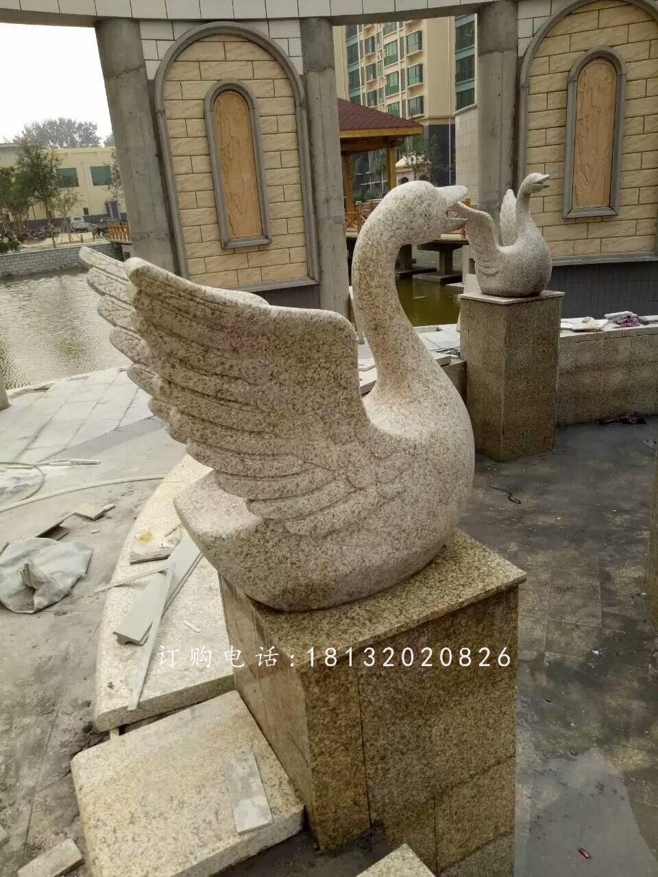 砂巖天鵝雕塑，小區景觀動物石雕