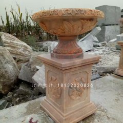 晚霞紅石雕花盆，小區(qū)花盆雕塑