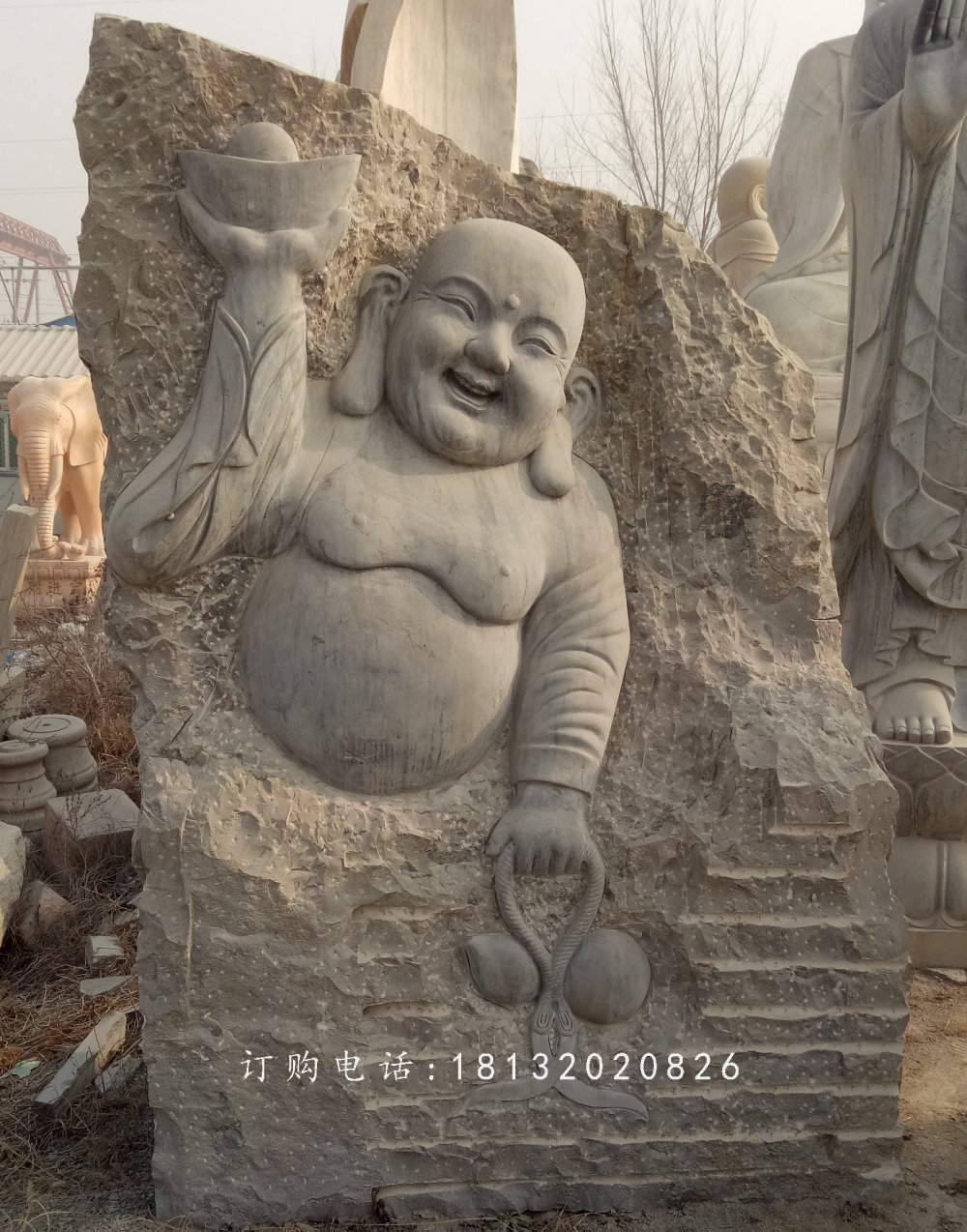 彌勒佛浮雕石雕，佛像石浮雕