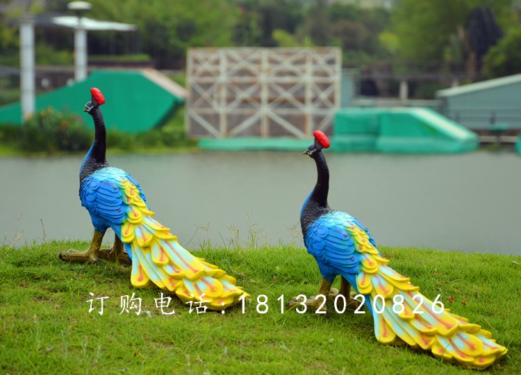 藍孔雀雕塑，玻璃鋼仿真孔雀雕塑 (3)
