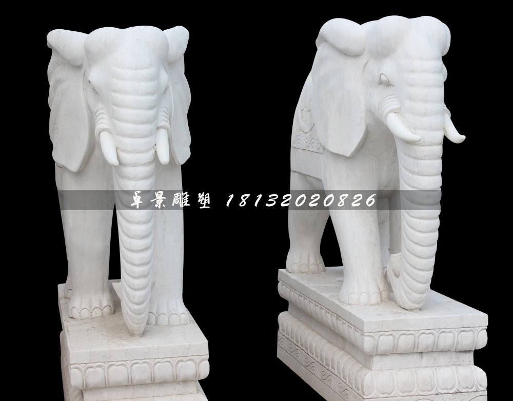 大象石雕，漢白玉大象雕塑，吉祥如意大象雕塑 (1)