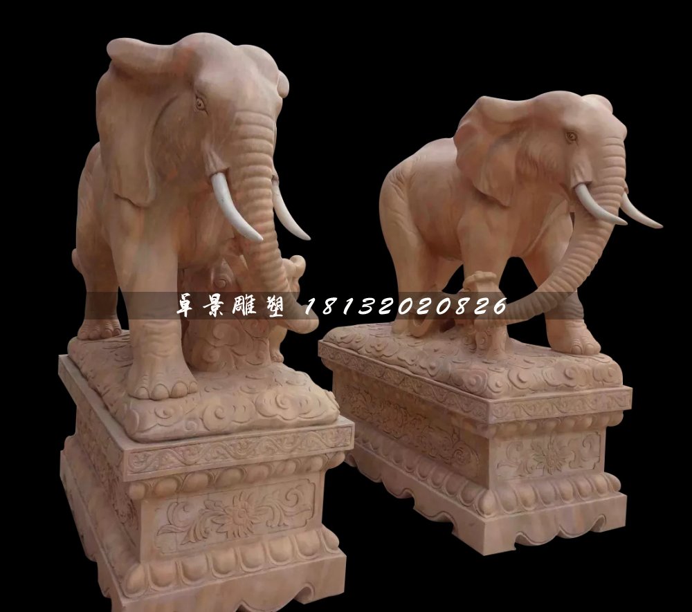大象石雕，晚霞紅大象雕塑，企業(yè)門口大象雕塑 (2)