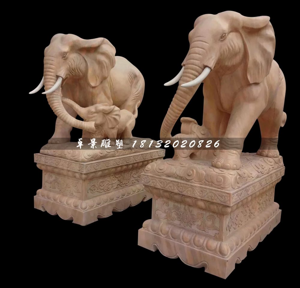 大象石雕，晚霞紅大象雕塑，企業(yè)門口大象雕塑 (3)