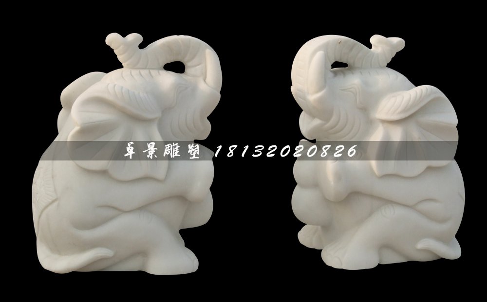 小象石雕，漢白玉象鼻向后小象石雕