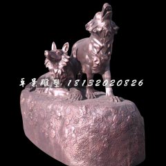 狼銅雕，公園動物銅雕