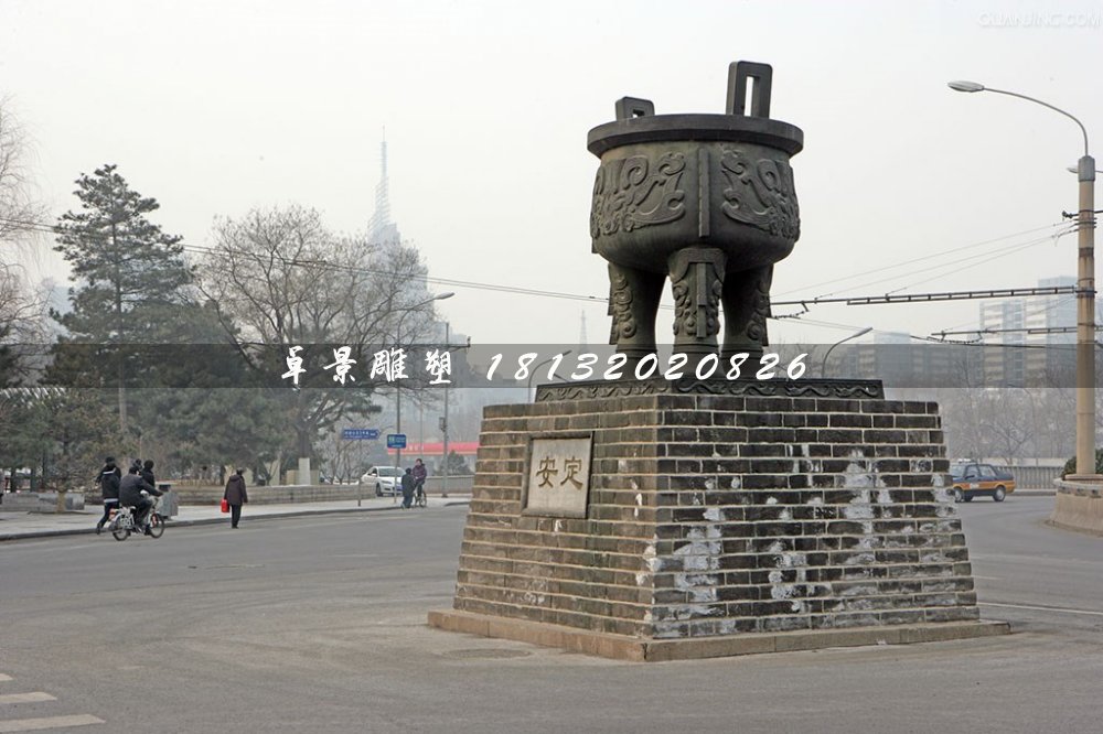 安定銅雕，廣場(chǎng)三足銅鼎雕塑