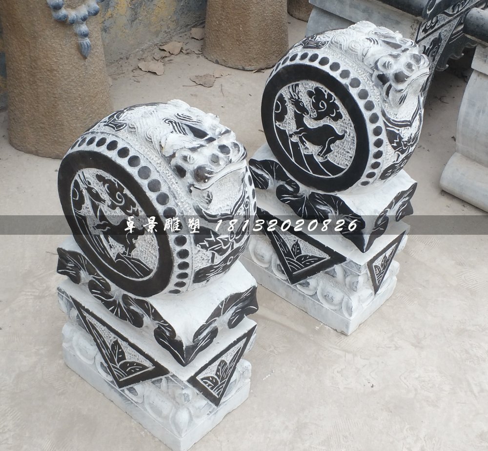 抱鼓石雕塑，仿古門墩雕塑