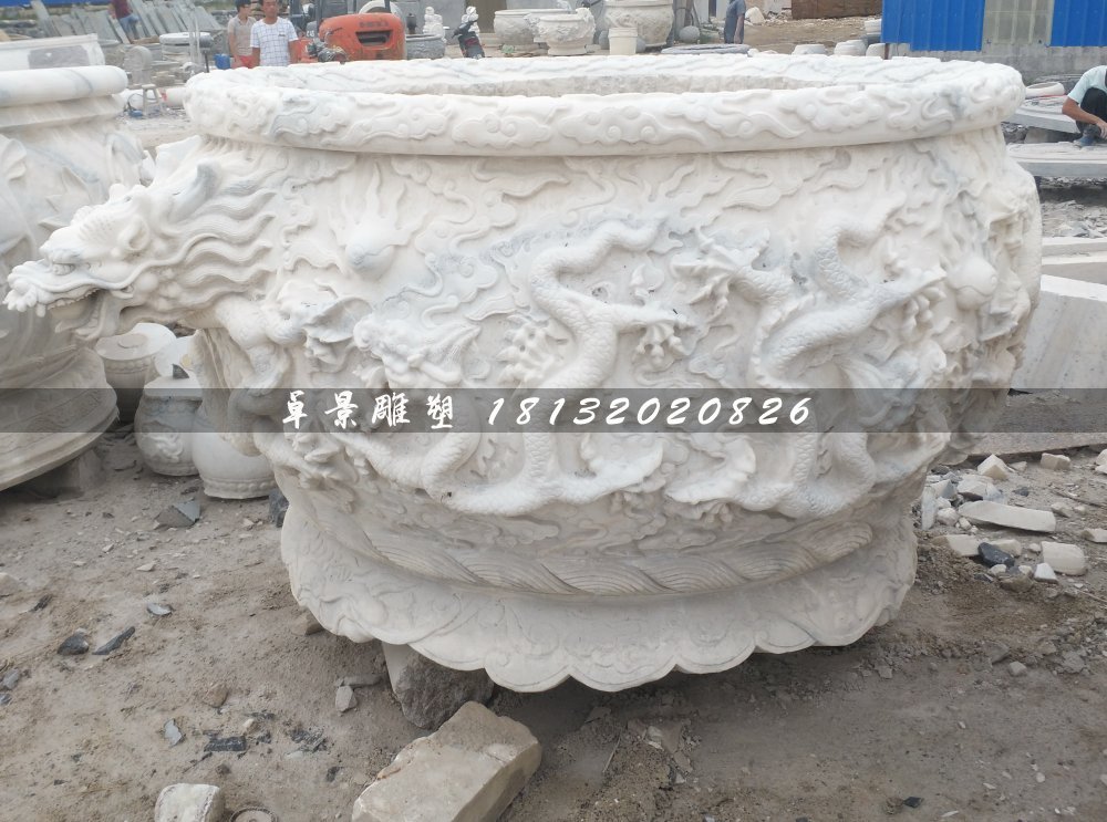 大理石水缸，龍戲珠石浮雕水缸 (4)