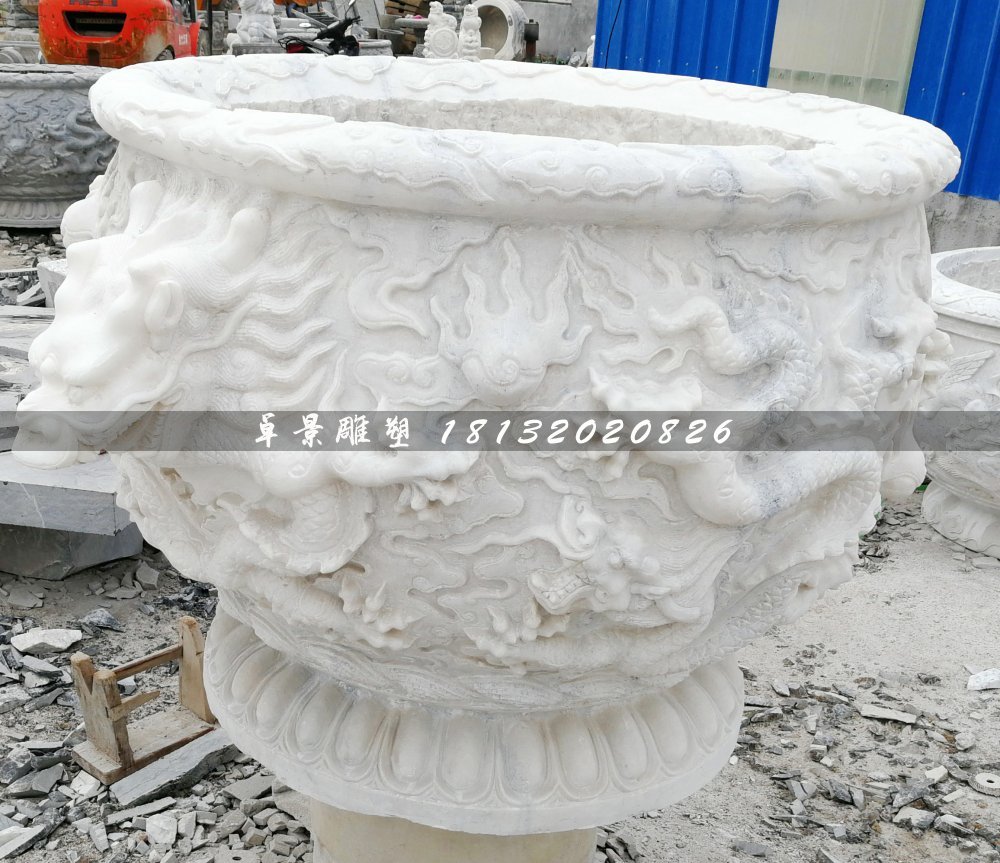 大理石水缸，龍戲珠石浮雕水缸 (5)